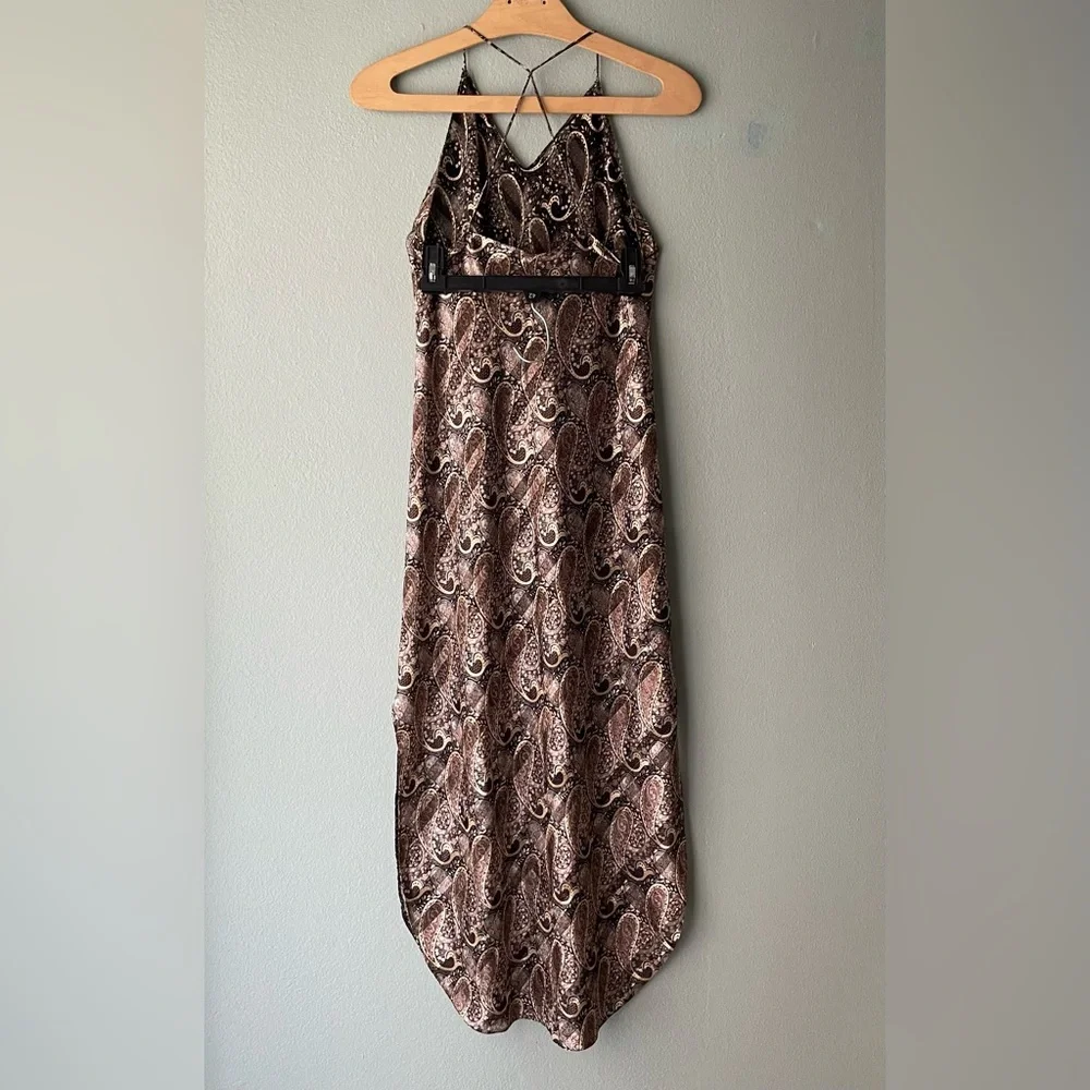 Indulgence | Vintage 70s Rare Paisley Brown Silky Maxi Slip Nightgown Dress - Picture 5 of 14